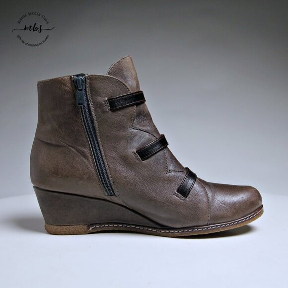 Eric Michael Lena Leather Buckles Side Zip Wedge Booties - Picture 9 of 16